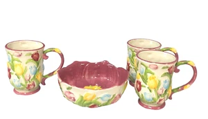 Temptations Ovenware figura floreale 3 tazze da 12 oz 1 ciotola 6,5 pollici di Tara rialzata - Foto 1 di 13
