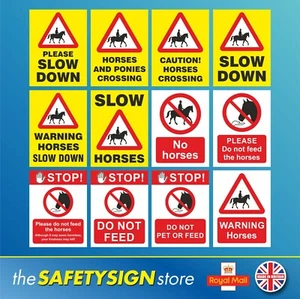 Horses Slow Down Crossing Caution Warning Slow Do Not Feed The horses Signs - Picture 1 of 14