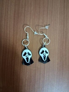 Geist Gesicht Ohrringe Emaille 925 gestempelt Sterling Silber Haken gruselig Halloween - Bild 1 von 4