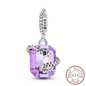 MULA 925 Sterling Silver DIY Charm Purple CZ and Snake Dangle For Women Bracelet - Picture 1 of 7