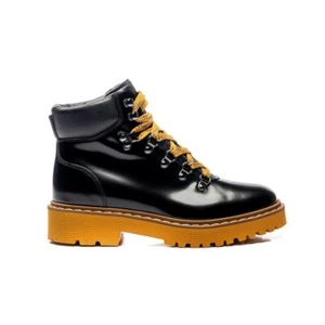 Hogan Women's Hiking Ankle Boots in Black Shiny Leather Size EU 37.5 - Picture 1 of 3