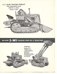 Equipment Data Sheet Oliver 3-WI Loader for OC-3 Tractor c1955 Brochure (E8709) - Picture 1 of 1