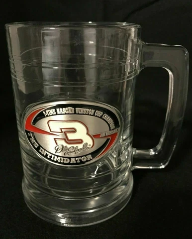 Dale Earnhardt #3 Clear Glass Mug w/ Fine Pewter Medallion Cover