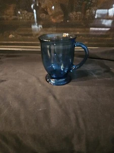 Anchor Hocking Café Cobalt Blue 16 oz. Glass Coffee Mugs -Set of 2- Blue & White - Picture 1 of 8
