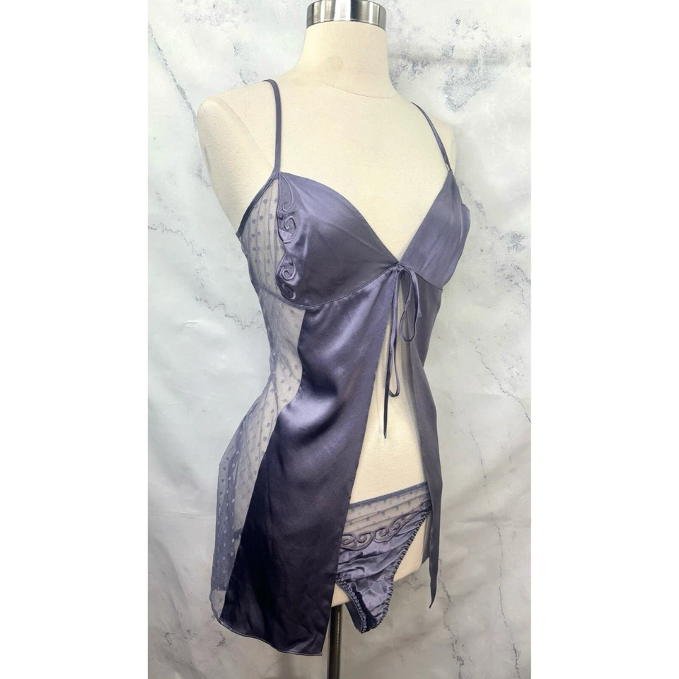 De Colección Años 90 Victorias Secret Y2k Seda M Lencería Babydoll Vestido Sin Mangas Conjunto Corte Alto Foto 1 de 4