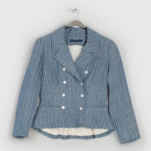 Ralph Lauren 100% Linen Striped Jacket Blue Gray Summer Size M-L Double-breasted - Picture 1 of 6