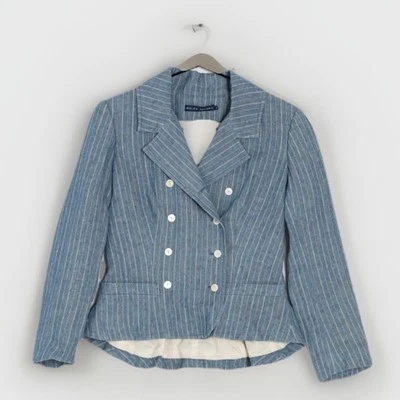 Ralph Lauren 100% Linen Striped Jacket Blue Gray Summer Size M-L Double-breasted - Image 1 of 4