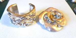 Rachel Gera signiert Sterlingsilber Modernist Armreif Armband & Rose Anhänger Brosche - Bild 1 von 11