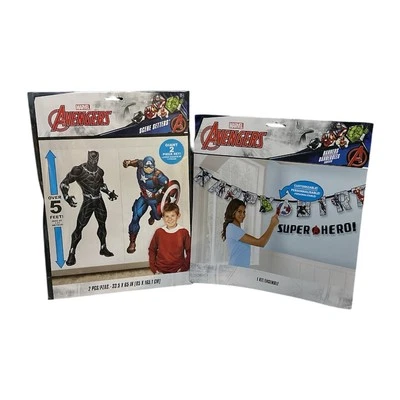 2 Avengers Marvel Birthday Banner & Large Backdrop Cpt America Black Panther 5ft - Image 1 of 4
