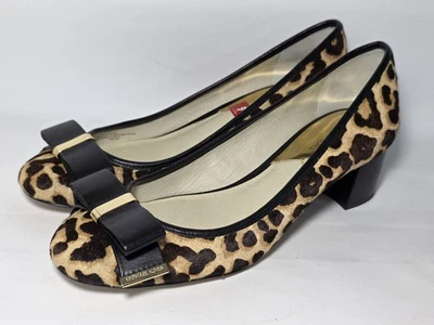 Michael Kors Kiera Leopard Calf Hair Leather Womens Size 9M Chunky Heel Bow  - Image 1 of 4