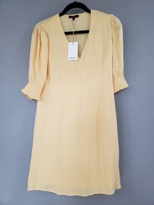 NEW QUINCE Washable Stretch Silk Puff Sleeve Mini Dress Butter Yellow SMALL - Image 1 of 4