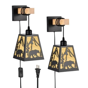 Plug in Wall Light,Bear Metal Rustic Wall Sconces,Parchment Farmhouse Wall Sc... - Picture 1 of 9