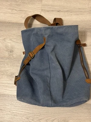 KL928 Retro Design Segeltuch Rucksack Canvas Vintage mit Echtleder Daypack blau - Bild 1 von 4