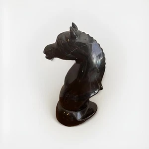 HAND-CARVED BLACK MARBLE ONYX HORSE SCULPTURE FROM MEXICO STONE CHESS PIECE - Picture 1 of 8