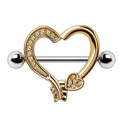 PAIR of Gold Plated Arrow Heart Nipple Shield - Image 1 of 3