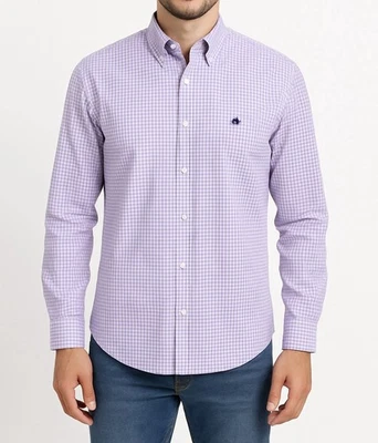 Brooks Brothers 346 Shirt M Non Iron Purple Gingham Button Down Cotton Logo EUC - Image 1 of 4