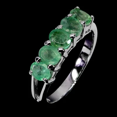 925 Sterling Silver Ring Oval Emerald 5x4mm Natural Gemstone Jewelry Size 8 - Image 1 of 4