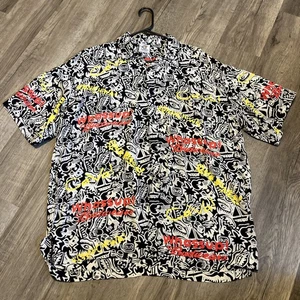 Mens Rum Reggae Shirt Short Sleeve Black White Graffiti Size M 100% Rayon - Picture 1 of 5
