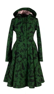 Rain Sisters Dark Green Hooded Raincoat Forest Flower with tie belt M 12  - Picture 1 of 17