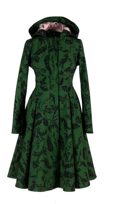 Rain Sisters Dark Green Hooded Raincoat Forest Flower with tie belt M 12  - Image 1 of 4