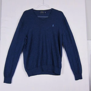 Suéter Polo Ralph Lauren Para Hombre M Azul Logo Tejido Lana Merino Cuello en V Pullover - Imagen 1 de 7