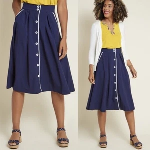 Modcloth Intelligent Involvement Blue Navy Midi Skirt Size M NEW - Picture 1 of 10