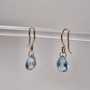 Jacmel Mauritius 14ct Gold Blue Topaz Pear Shaped Droplet Earrings JCM - Picture 1 of 12