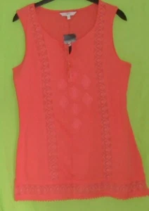 Next Tie Front Top coral pink lace trim blouse 100% cotton Size 12 New Tags BNWT - Picture 1 of 7
