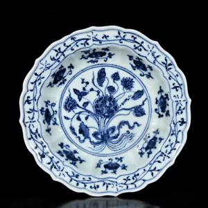 Fine Collectable Art Hand Painting Blue&White Porzellan Blumen Pflanzen Teller - Bild 1 von 9