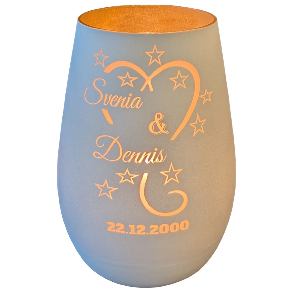 Windlicht Valentinstag Hochzeitsgeschenk mit persönlicher Gravur Glas Liebe - Bild 1 von 3