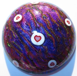 Art Glass Studio DOME Dichroic Valentines Day Paperweight + Stand Fused Signed - Picture 1 of 4