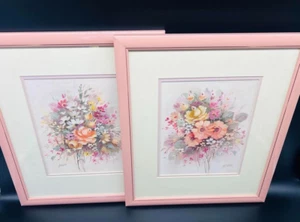 Pair of 1980s Framed Oil Paintings Florals Pink SIGNED by Pam Lethlean Australia - Picture 1 of 14
