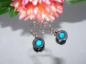 Ohrschmuck Ohrhänger Hämatit Ringe Donut schwarz Perle türkis marmoriert 486k - Bild 1 von 4
