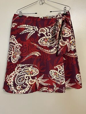 Falda Talbots Mujer Roja Floral Boho 100% Seda Envolvente Forrada 12P Foto 1 de 4