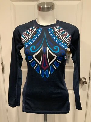 Camisa Athleta Gris Geométrica Estampado Azteca Manga Larga Refrescada, Talla XXS Foto 1 de 4