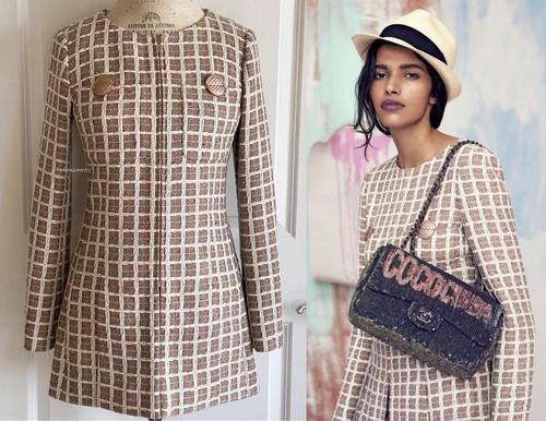 GIACCA BOTTONI CC $5350 17C CUBA CHANEL BEIGE ECRU FANTASY TWEED CC 38