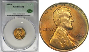 1958-D 1C CACG MS66RB LINCOLN CENT ~ BLAZER W/ LIME GREEN RIM! - Picture 1 of 5