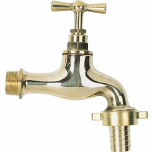 robinet de jardin mural en laiton poli raccord M15x21 1/2" sortie 20x27 3/4" - Picture 1 of 1