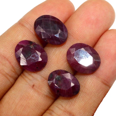 4 Pcs Natural Ruby Untreated Kenya Mines 14mm-16mm Oval Cut Loose Gemstones Lot - Image 1 of 4