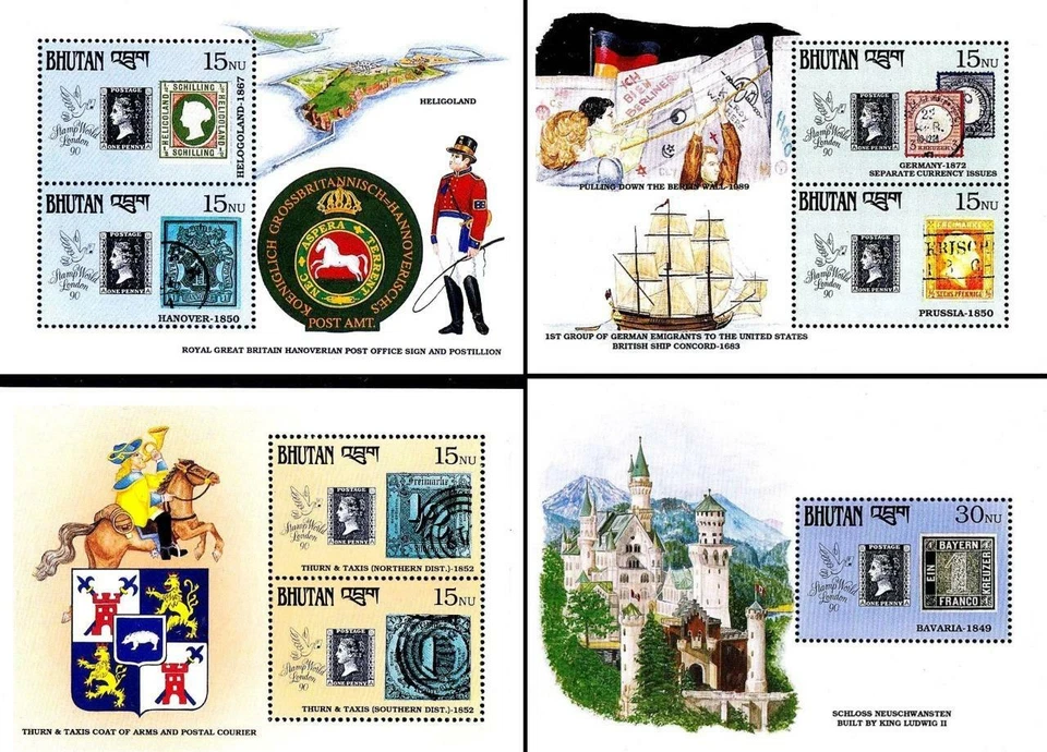 👉 BHUTAN 1990 PENIQUE NEGRO ANIVERSARIO. x4 S/S SELLO MNH en SELLO, BARCOS, ARMAS CABALLO Foto 1 de 1