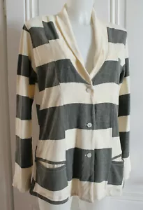 ZEITLOS by LUANA Shirtjacke Blazer Gr.3 / 40-42 Baumwolle Creme-Grau gestreift - Bild 1 von 4