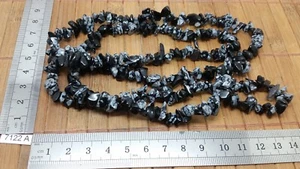 Collier baroque chips OBSIDIENNE FLOCON NEIGE 90 cm long mineraux lithotherapie - Picture 1 of 1