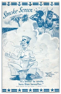 Postkarte United States Navy Sailor Smoking Pipe Island Rauchschutz WWII 1942 - Bild 1 von 3