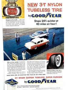 1956 Goodyear Tire Print Ad - 3-T Nylon Custom Tubeless Super Cushion Tire - Picture 1 of 2