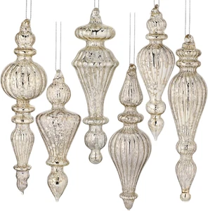6 Pcs Crystal Glass Finial Christmas Ornaments Large Hanging Christmas Finials H - Picture 1 of 6