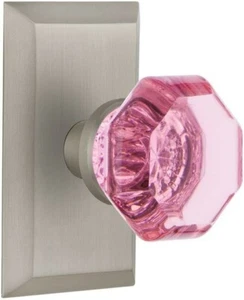 Nostalgic Warehouse Studio Plate Single Dummy Waldorf Pink Door Knob SatinNickel - Picture 1 of 2