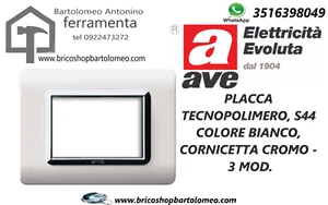 AVE PLACCA TECNOPOLIMERO 3 MODULI COLORE BIANCO 44PY03BLC - Foto 1 di 1