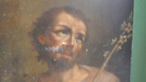 Antikes Gemälde Öl auf Holz Heiligenfigur 19.Jh.