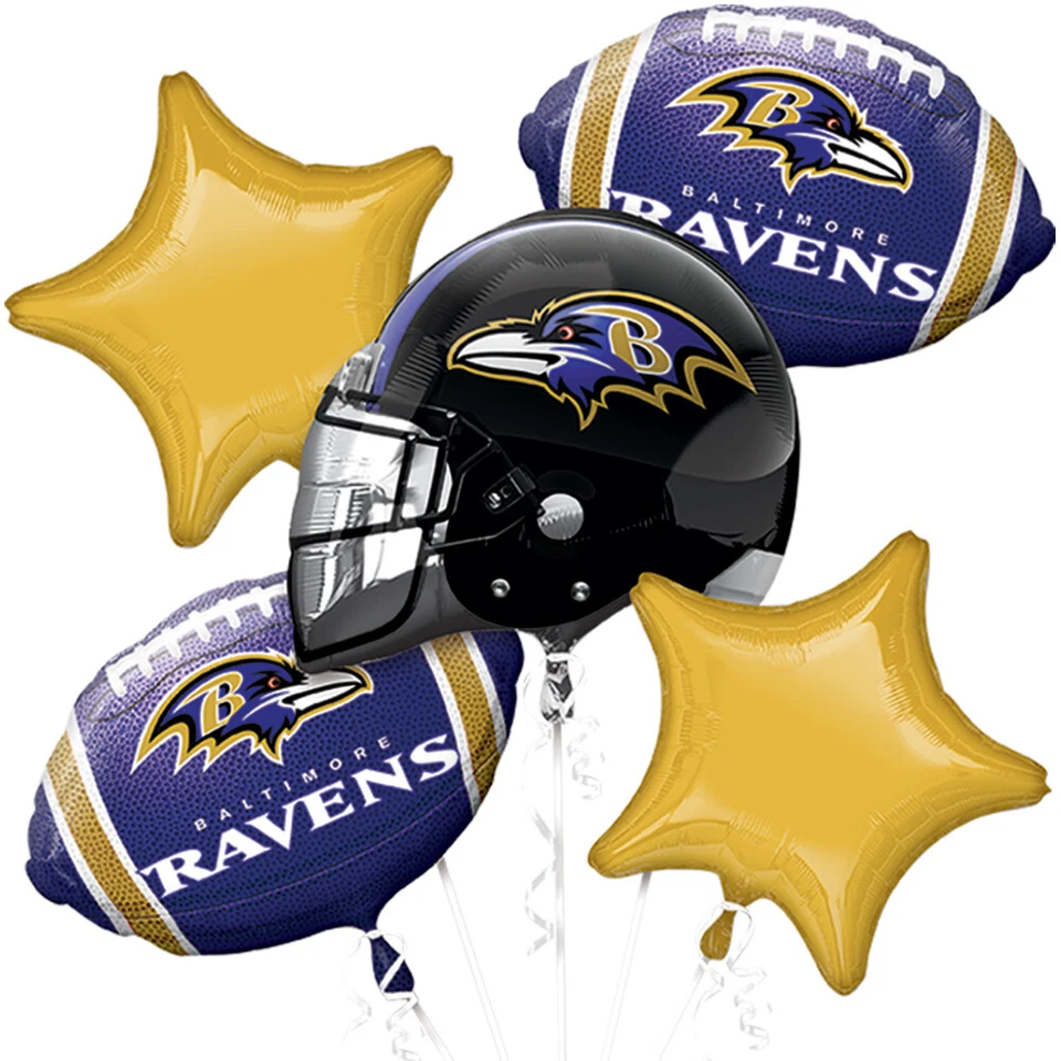 Baltimore Ravens Team Football Bouquet 5pc Foil Balloon Pack, Purple Gold - Image 1 of 1