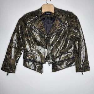 CHOUYATOU Jacket Womens Size XXL Snake Print Moto Zip Detail Short Edgy NWT - Picture 1 of 10
